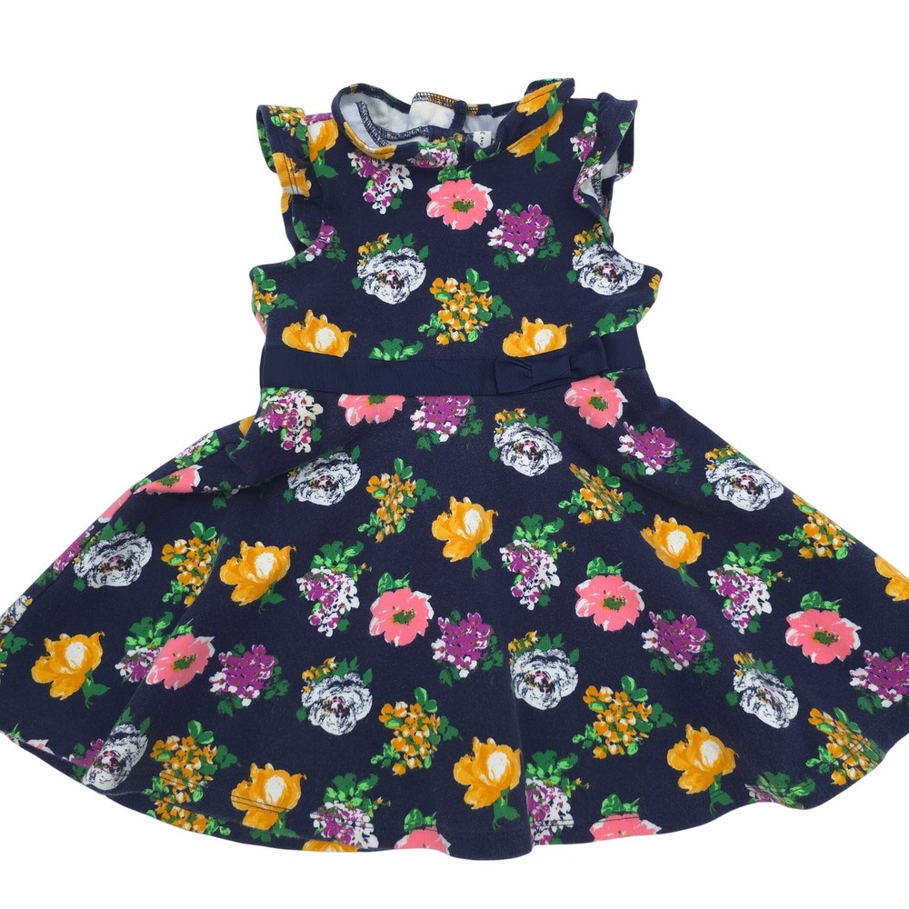 Janie and Jack Girls Navy Floral Flutter Sleeve Fit & Flare Dress Size 3T